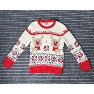 Holiday Time Multi-Colored Christmas Deer Snow Flakes Sweater‎ Kids Size 5T EUC